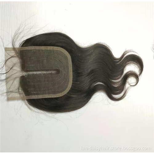 T Part by hand made Top Indian Human Hair  Toupee Silk Lace  Wholesale Body Wave 4*4 half hand made Closure
